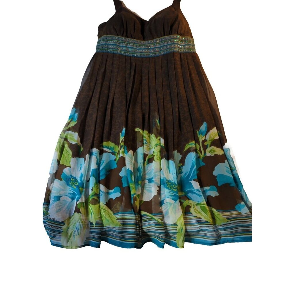 Signature/Robbie Bee Dress 100% Silk Romantic Strappy 14W V Neck Sequin  Empire